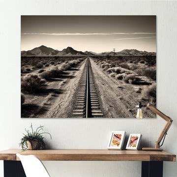 Rail Track In Monochrome Canyon - Train Canvas Wall Art